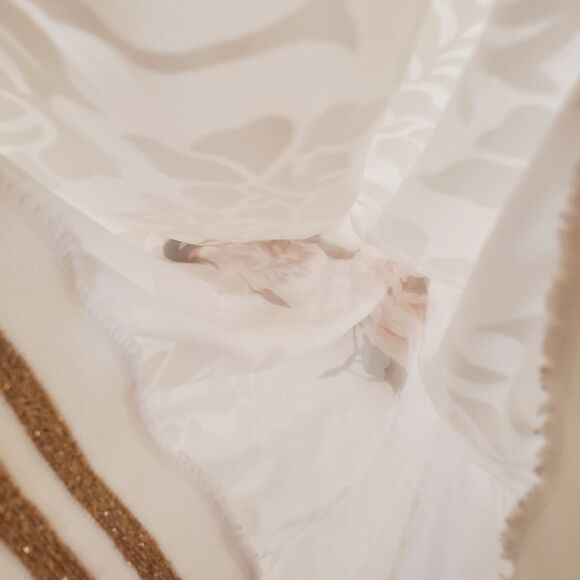 Desigual Women's XL Off-White Burnout Velvet Floral Sheer Top Gold Trim Pullover - Picture 10 of 15